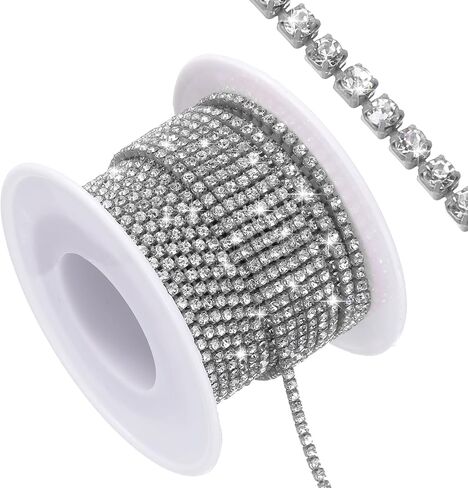 uxcell 10 Yard Crystal Rhinestone Close Chain Trim, Crystal Rhinestone Diamond Strips for Jewelry Making, Rhinestone Bling Sewing Embellishments, Silver Rhinestone with Red Base in Saudi Arabia