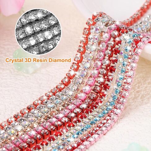 uxcell 10 Yard Crystal Rhinestone Close Chain Trim, Crystal Rhinestone Diamond Strips for Jewelry Making, Rhinestone Bling Sewing Embellishments, Silver Rhinestone with Red Base in Saudi Arabia