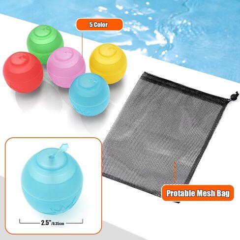 Newluck 15 PCS Reusable Water Balloon for Kid, Water Balloon Quick Fill Self Sealing for Pool Beach Bath, Outdoor Water Toy Refillable Water Balloon Bulk for Summer Water Game Activities in Backyard in Saudi Arabia