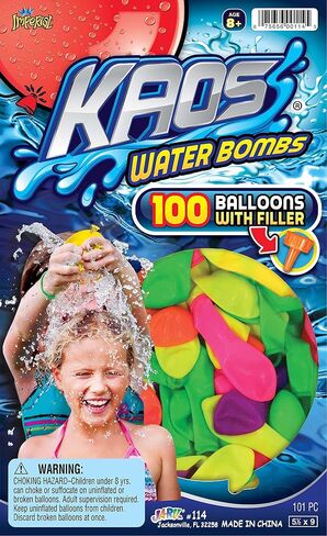 KAOS Water Balloon 100 pcs per Pack w/Hose Nozzle (1 Pack) Assorted Colored Balloons for Kids & Adult. Quick & Easy Fill Latex Water Bomb. Fun Outdoor Splash Summer Games. Bulk Party Favors. 114-1 in Saudi Arabia