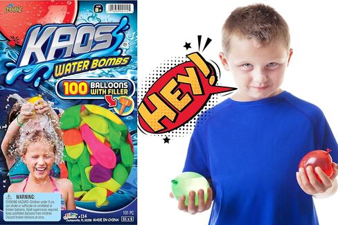 KAOS Water Balloon 100 pcs per Pack w/Hose Nozzle (1 Pack) Assorted Colored Balloons for Kids & Adult. Quick & Easy Fill Latex Water Bomb. Fun Outdoor Splash Summer Games. Bulk Party Favors. 114-1 in Saudi Arabia