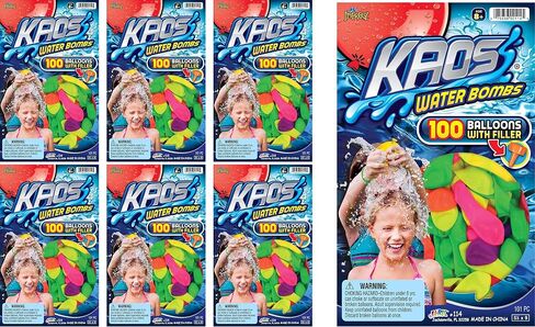 KAOS Water Balloon 100 pcs per Pack w/Hose Nozzle (1 Pack) Assorted Colored Balloons for Kids & Adult. Quick & Easy Fill Latex Water Bomb. Fun Outdoor Splash Summer Games. Bulk Party Favors. 114-1 in Saudi Arabia