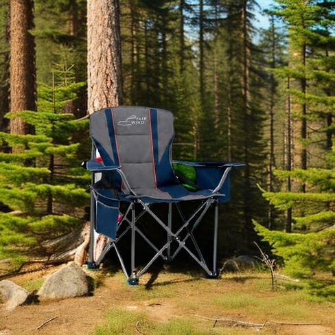 FAIR WIND 2-Pack Padded Oversized Camping Chair Heavy Duty Lawn Chair Set | Support 500 LBS, Adjustable Lumbar Support, 4-Can Cooler Bag & Large Cup Holder, Tear-Proof Wide Bag for Camp Outdoor Sports in Kuwait