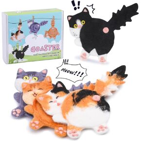 OEHPICC Cat Coasters Needle Felting Kit,Needle Felting Starter Kit,Felting Needles Set with Needle Felting Wool,Felting Needles and Instructions for DIY Felting Starters