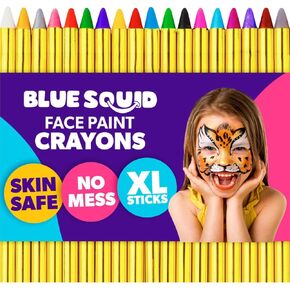 Blue Squid Face Paint Crayons for Kids - 42pcs XL Non-Toxic, Washable Body Paint Crayons - Our Face Painting Kit Makeup Sticks are Easy to Use, Safe for Sensitive Skin and Perfect for a Kids Party
