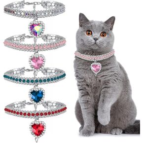 4 Pieces Rhinestone Cat Collar Heart Bling Breakaway Cat Collar Adjustable Small Dog Collar Soft Velvet Kitten Collar with Rhinestone Love Heart for Pet Party Dress Decor (7.9-9.8 Inch)
