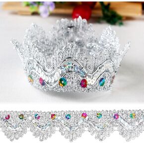 15 Yards Silver Metallic Lace Trim Beaded Sequin Trimming Christmas Shiny Glitter Vintage Sequinned Edge Flat Sequins Ribbon for Sewing Making Gift Wrapping Christmas Birthday Decor Supplies