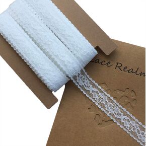 LACE REALM 1 inch Wide x 30 Yards White Floral Pattern Trim Lace Ribbon for Decorating, Floral Designing and Crafts