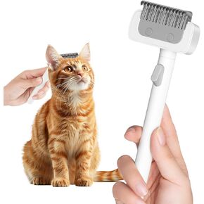 Cat Grooming Rake with One-Click Button, Pet Brush, Suitable for Long Haired Cats, Small and Medium Dogs, Brush for Grooming Shedding, Remove Loose and Matted Fur, Pet Grooming Undercoat Rake