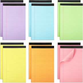 Gueevin 12 Pcs 5'' x 8'' Colored Legal Pads Lined Note Pads Letter Size 40 Sheets Per Notepads Micro Perforated Notebook and Writing Pad for School, College, Office, Business(Multicolor)