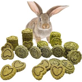 36Pcs Bunny Chew Toys,Natural Timothy Hay Handmade Grass Cakes Molar Treats for Bunny Chinchilla Guinea Pig Dwarf Rabbit Improves Teeth Health in Kuwait