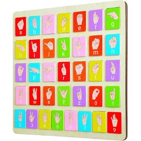 American Sign Language Alphabet Puzzle 36 ASL Wooden Alphabet Letter Puzzles ABC Uppercase Lowercase Number Puzzle Educational Learning Toys Letter Game Tiles