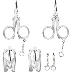 AxiyanX 4Pcs Small Folding Scissors,Small Travel Scissors With Key Chain,Folding Scissors Travel,Mini Scissors,Portable Scissors,Tiny Scissors For Craft Camping Outdoors(Silver)