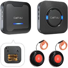 CallToU Wireless Caregiver Pager Call Button Nurse Calling Alert System Call Bell Elderly Patient Disabled with 2 Transmitters 1 Plug-in Receiver 1 Battery Portable Receiver
