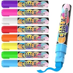MaxGear Chalk Markers, 8 Color Liquid Chalk Markers for Car Window, Wet Erase Car Window Markers for Glass Washable with 10mm Thick Tip for Chalkboard, Glass, Window, Mirror, Macaron Color, 8 Count