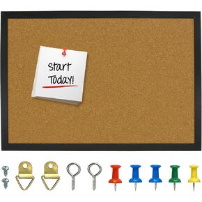 OWLKELA 24'' x 36'' Cork Board Bulletin Board, Black Framed Corkboard, Black Oak Frame Corkboard, Vision Board and Decorative Hanging Pin Board