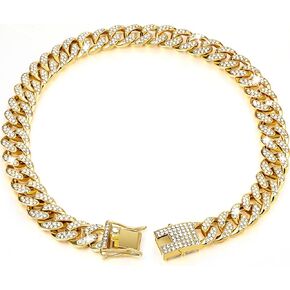 Tallew Dog Chain Diamond Collar Walking Metal Chain Collar with Secure Buckle, Pet Cuban Style Collar Jewelry Accessories for Small Medium Large Dog Cats(8 Inch,Gold)