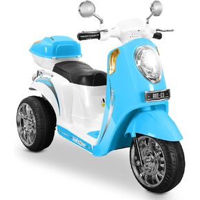 Kidzone Ride On Motorcycle Toy 3-Wheel Battery Powered Electric Motorbike with Music, Headlight, Storage Trunk, Horn, Key Switch for Boys & Girls - Sky Blue