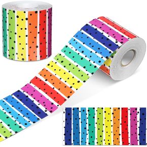 Zonon Classroom Bulletin Board Border 65 Feet Polk Dot Stripes Straight Rolled Border Trim Colorful Classroom Borders for Bulletin Board Decorations School Classroom Home (Rainbow)