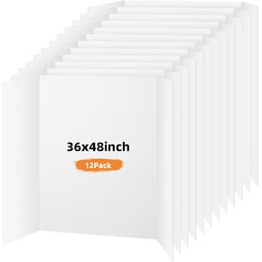 12 Pack Trifold Poster Board, 36x48 Inches White Presentation Board, Portable Display Board for Science Fair, School DIY Project and Business Exhibitions