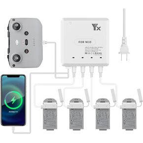 Battery Charger for DJI NEO, 6 in 1 Quick Charging Hub Compatible with DJI NEO Drone Batteries and Remote Controller with 4 Battery Ports