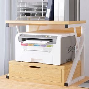 Printer Stand for Desk,2 Tier Desktop Printer Stand,Home Printer Stand with Storage Drawer,Small Printer Table,Desk Organizer Shelf for Top of Desk,Printer Rack for Fax Machine,Scanner-Walnut