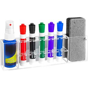 Pk&G Slim Magnetic Dry Erase Marker Holder for Whiteboard, Space Saving Pen Organizer with Glass and Wall Mount Accessories for Fridge, Office, and School. Markers, Eraser, Cleaner Not Included