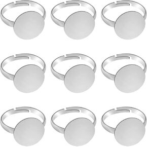 TOAOB 60pcs Blank Rings Silver Plated Adjustable Flat Rings with Blank Base Jewelry Findings