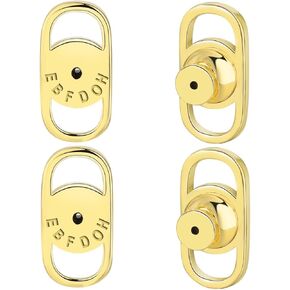 Earring Backs for Droopy Ears,4pcs Sturdy Double U Shape Earring Lifter Backs for Heavy Earrings Locking Earring Backing Replacements for Studs Large Backers for Stretched Earlobes,Gold
