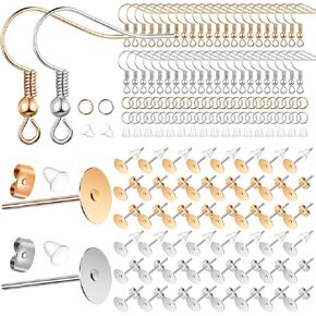 Quelay 1500 Pcs Earring Hooks Making Kit 300 Pcs Gold Silver Earring Hooks and 1200 Pcs Anti Sensitive Earring Making Kit with Jump Rings Earring Backs Earring Pin Studs for Jewelry Making DIY