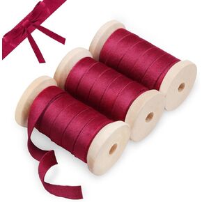AuroTrends Dusty Blue Velvet Ribbon 3/8-3Rolls, 3/8" x 15Yd Velvet Christmas Ribbon with Wooden Spool - Light Blue Velvet Ribbon for Christmas Decoration (Dusty Blue, 3 Rolls)