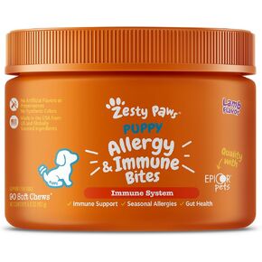 Zesty Paws Dog Allergy Relief - Anti Itch Supplement - Omega 3 Probiotics for Dogs - Digestive Health - Soft Chews for Skin & Seasonal Allergies - with Epicor Pets - Puppy - Lamb - 90 Count