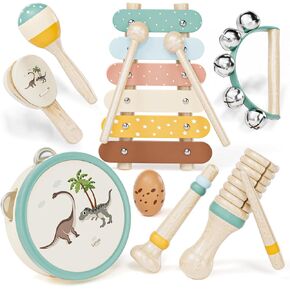Baby Musical Instruments for Toddlers 1-3, Montessori Wooden Toys for 1 Year Old, 18 Months Xylophone Maracas Percussion Toy Set with Storage Bag, Christmas Birthday Gifts for Boys Girls Age 2-4