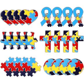 24pcs Autism Awareness Pin, 6 Styles Autism Puzzle Piece Pins Multi Color Autism Awareness Lapel Pin Brooch Autism Awareness Accessories for Clothes Backpacks Hats