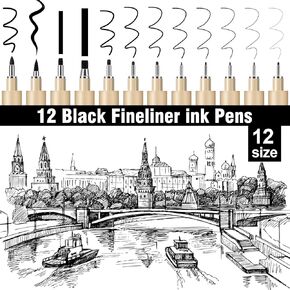 12 Pack Micro Pens Fineliner Drawing Pens Set,Fine Liner,Waterproof,No Ink Leakage Artist Pens.Black Drawing Pens Fine Point for Illustration,Technical Drawing,Journaling,Manga,Sketching,Bible.