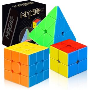 STEAM Life Speed Cube Set 3 Pack Magic Cube - Includes Speed Cubes 3x3, 2x2 Speed Cube, Pyramid Cube - Smoothly Puzzle Cube Collection for Kids Teens & Adults