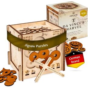 أعجوبة INSCAPE Da Vinci - صندوق الألغاز - غرفة الهروب في صندوق للبالغين - Cluebox - الألغاز الذهنية للبالغين - صناديق الألغاز مع مقصورات مخفية - صناديق الألغاز للبالغين - صندوق الألغاز الخشبي