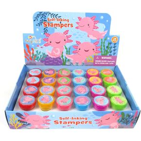 TINYMILLS 24 Pcs Axolotl Stampers for Kids Birthday Party Favors Bag Stuffers Pinata Fillers Classroom Rewards Carnival Prizes Gifts