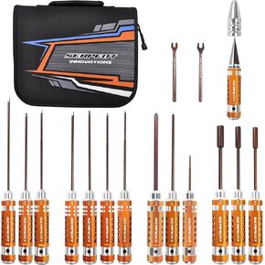Serpent Toolset for Offroad (16pcs) RC Tool Kit RC Allen Wrench, RC Flat Head Screwdriver,RC Ball Driver HEX Wrench,Phillips Screwdriver, NUT Driver, TURNBUCKLE Wrench，Body Reamer，Toolset for EP