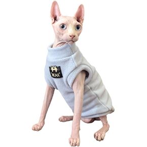 Sphynx Cat Clothes Hairless Cat Warm Fleece Vest Elastic Winter Sweater Outfit, Pet Clothes for Sphynx Cat Coat for Cats and Small Dogs Apparel, Hairless cat Shirts Sweaters (Sky, Large)