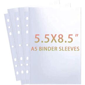 30 Pack 60 Pockets 5.5x8.5" Sheet Protector Sleeves for 6 Ring A5 Binder, A5 Mini 3 Ring Binder, Ultra-Clear Playbill Holder Sleeves, Double-Sided, Top Loading Sheet Protector for Paper Report