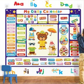 My Daily Calendar 34" x 26" Toddler Circle Time Learning Center Felt Dress The Bear Interactive Chart Weather Bulletin Board Set Preschool All About Today Sensory Wall Toy