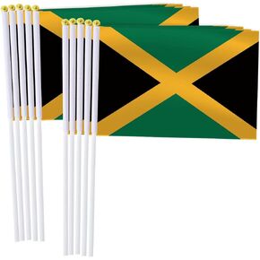 25 Pack Jamaica Handheld Small Flag,Mini Jamaican Hand Held Miniature Stick Decor