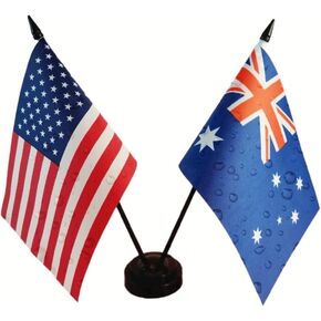 Zigvert US American & Australia Friendship Table Flag, American, Australia Table Flag, American & Australian Desk Flag Set-Miniature American & Australia Desktop Flag