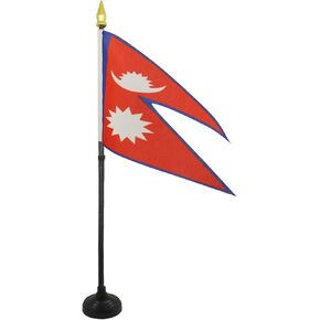Nepal Table Flag 4'' x 6'' - Nepalese Desk Flag 15 x 10 cm - golden spear top - AZ FLAG
