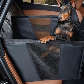 Half Hammock Dog Car Seat for Large Dogs, Waterproof Pet Carrier for Active Dogs at Back Seat Faux Leather with 4 Hard Sides & Bottom Seat Extender for Cars SUV Trucks