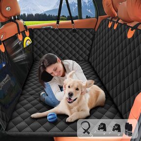 Back Seat Extender for Dogs-Supports, Waterproof Dog Car Seat Cover Hard Bottom-Detachable, 600D Heavy Duty Scratch Proof Nonslip Soft, Dog Hammock for Car, SUV, Truck (Holds 450lbs)