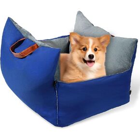 Dog Car Seat for Small and Medium-Sized Pets - Waterproof, Removable and Washable Dog Booster Seat, Comfy Dog CarSeat, Clip-On Safety Leash Portable Travel Pet Carrier Bed & Bag Up to 25lbs, Blue