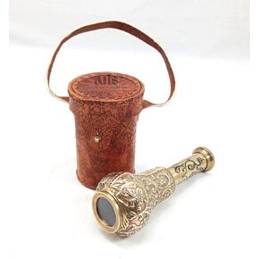 Antique Brass Pirate Telescope Camping Accessories Telescope for Adults Marine Sailor's Spyglass, 17 inch Brass Made w High Resolution Magnification w Brown Leather Case Nautical Gift