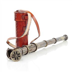 17" Brass Telescope with Brown Leather Case | Nautical Pirate Antique Replica Vintage Crafts Dollond London 1920 Handheld Spyglass with Safety Cover | Kids' Telescopes, Toys & Gifts